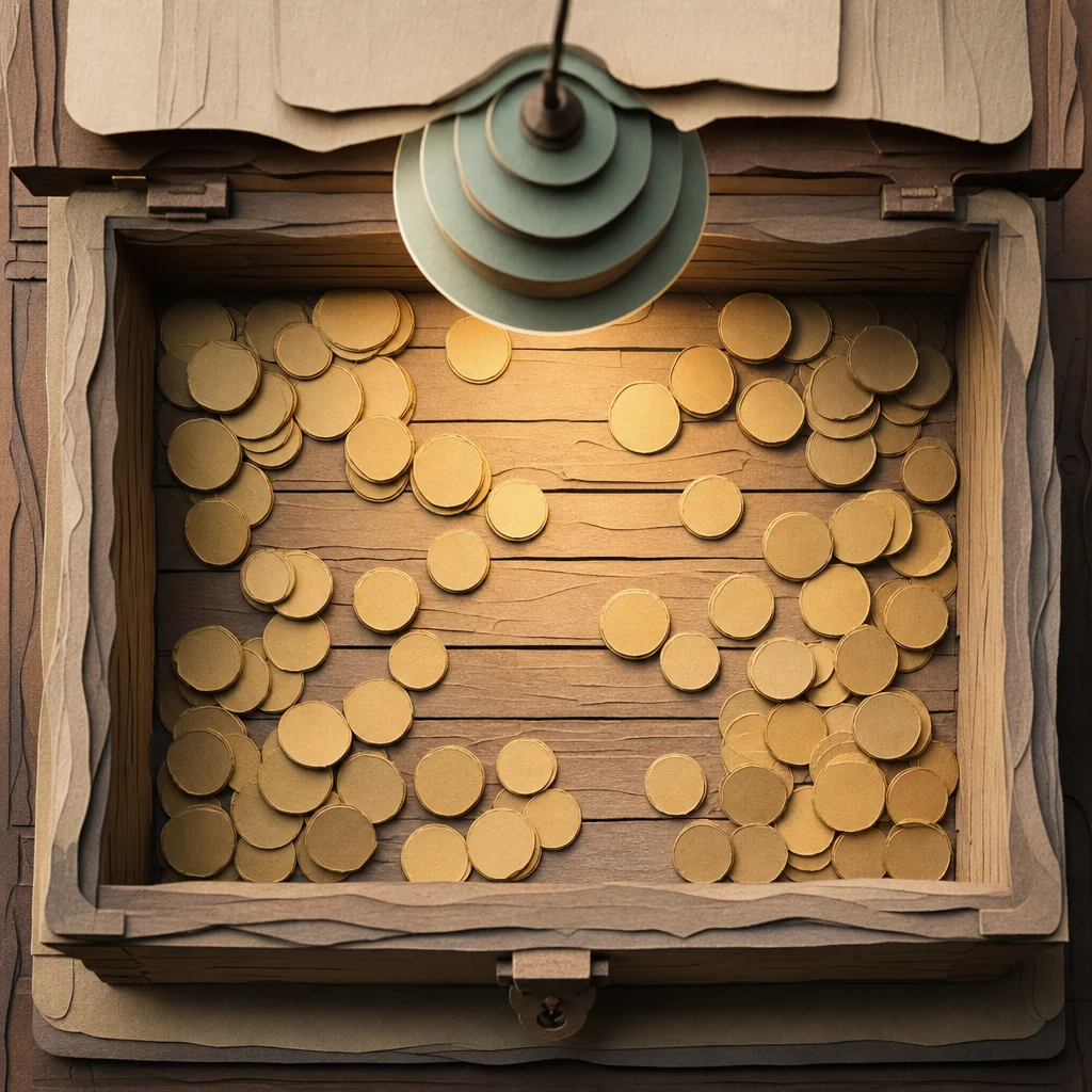 Cascading gold coins in paper-cut layered style